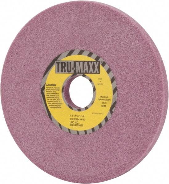 Tru-Maxx - 7" Diam x 1-1/4" Hole x 1/2" Thick, K Hardness, 46 Grit Surface Grinding Wheel - Aluminum Oxide, Type 1, Coarse Grade, 3,600 Max RPM, Vitrified Bond, No Recess - Industrial Tool & Supply