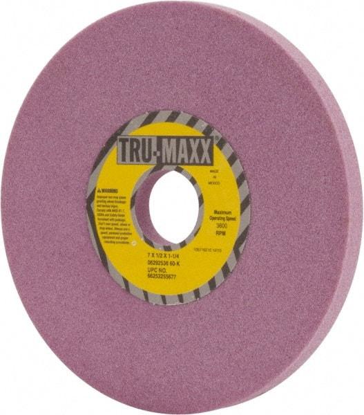 Tru-Maxx - 7" Diam x 1-1/4" Hole x 1/2" Thick, K Hardness, 60 Grit Surface Grinding Wheel - Aluminum Oxide, Type 1, Medium Grade, 3,600 Max RPM, Vitrified Bond, No Recess - Industrial Tool & Supply