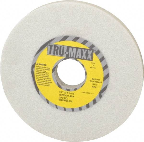 Tru-Maxx - 6" Diam x 1-1/4" Hole x 1/2" Thick, K Hardness, 46 Grit Surface Grinding Wheel - Aluminum Oxide, Type 1, Coarse Grade, 5,410 Max RPM, Vitrified Bond, No Recess - Industrial Tool & Supply