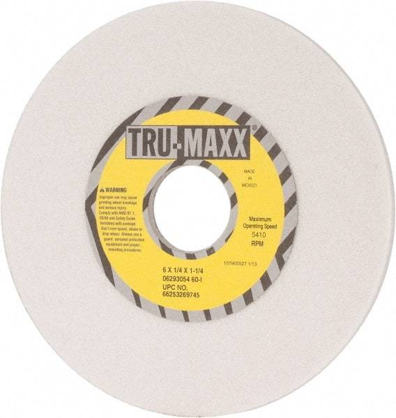 Tru-Maxx - 6" Diam x 1-1/4" Hole x 1/4" Thick, I Hardness, 60 Grit Surface Grinding Wheel - Aluminum Oxide, Type 1, Medium Grade, 5,410 Max RPM, Vitrified Bond, No Recess - Industrial Tool & Supply