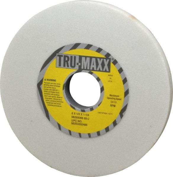 Tru-Maxx - 6" Diam x 1-1/4" Hole x 1/2" Thick, J Hardness, 60 Grit Surface Grinding Wheel - Aluminum Oxide, Type 1, Medium Grade, 5,410 Max RPM, Vitrified Bond, No Recess - Industrial Tool & Supply
