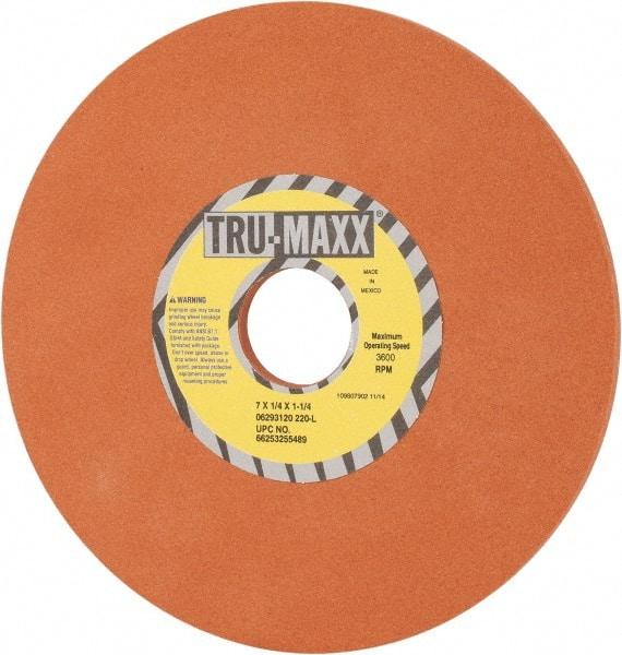 Tru-Maxx - 7" Diam x 1-1/4" Hole x 1/4" Thick, L Hardness, 220 Grit Surface Grinding Wheel - Aluminum Oxide, Type 1, Very Fine Grade, 3,600 Max RPM, Vitrified Bond, No Recess - Industrial Tool & Supply