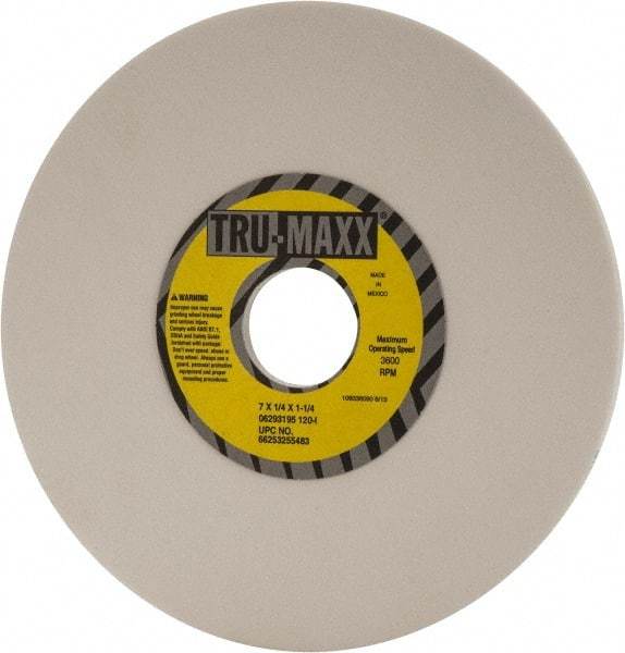 Tru-Maxx - 7" Diam x 1-1/4" Hole x 1/4" Thick, I Hardness, 120 Grit Surface Grinding Wheel - Aluminum Oxide, Type 1, Fine Grade, 3,600 Max RPM, Vitrified Bond, No Recess - Industrial Tool & Supply