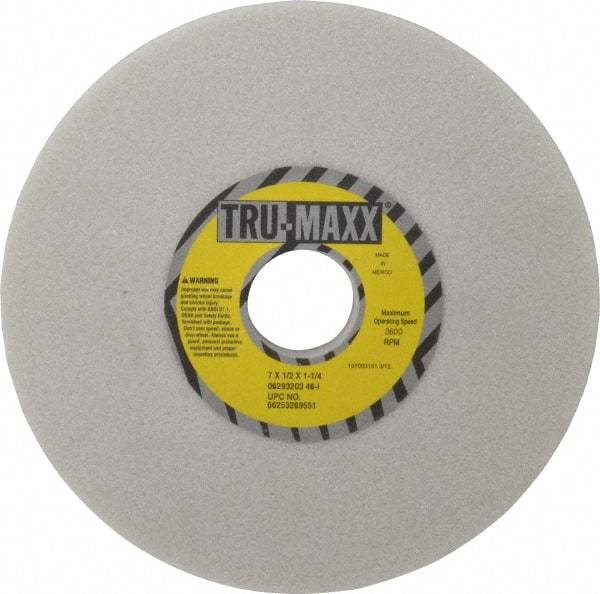 Tru-Maxx - 7" Diam x 1-1/4" Hole x 1/2" Thick, I Hardness, 46 Grit Surface Grinding Wheel - Aluminum Oxide, Type 1, Coarse Grade, 3,600 Max RPM, Vitrified Bond, No Recess - Industrial Tool & Supply