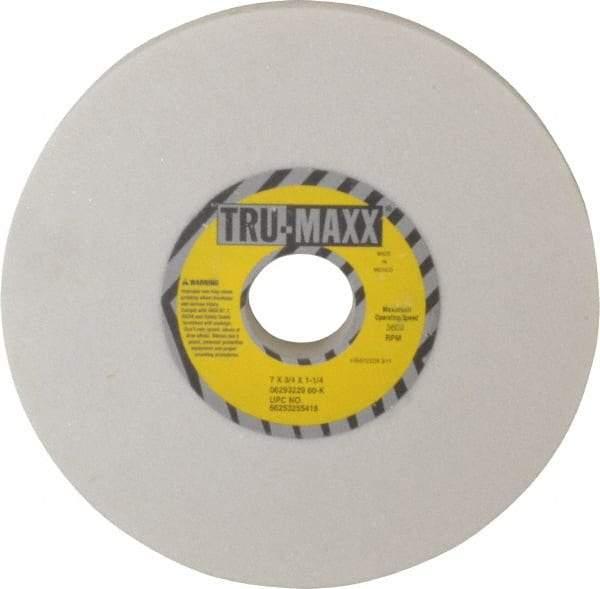 Tru-Maxx - 7" Diam x 1-1/4" Hole x 3/4" Thick, K Hardness, 60 Grit Surface Grinding Wheel - Aluminum Oxide, Type 1, Medium Grade, 3,600 Max RPM, Vitrified Bond, No Recess - Industrial Tool & Supply