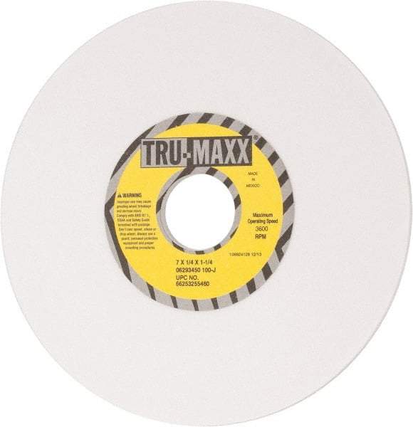 Tru-Maxx - 7" Diam x 1-1/4" Hole x 1/4" Thick, J Hardness, 100 Grit Surface Grinding Wheel - Aluminum Oxide, Type 1, Fine Grade, 3,600 Max RPM, Vitrified Bond, No Recess - Industrial Tool & Supply