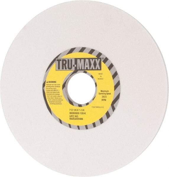 Tru-Maxx - 7" Diam x 1-1/4" Hole x 1/4" Thick, K Hardness, 120 Grit Surface Grinding Wheel - Aluminum Oxide, Type 1, Fine Grade, 3,600 Max RPM, Vitrified Bond, No Recess - Industrial Tool & Supply