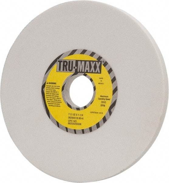 Tru-Maxx - 7" Diam x 1-1/4" Hole x 1/2" Thick, H Hardness, 80 Grit Surface Grinding Wheel - Aluminum Oxide, Type 1, Medium Grade, 3,600 Max RPM, Vitrified Bond, No Recess - Industrial Tool & Supply