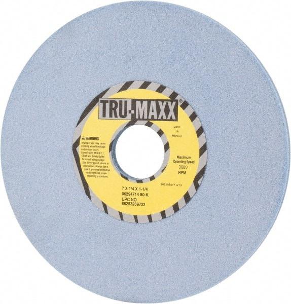 Tru-Maxx - 7" Diam x 1-1/4" Hole x 1/4" Thick, K Hardness, 80 Grit Surface Grinding Wheel - Ceramic, Type 1, Medium Grade, 3,600 Max RPM, Vitrified Bond, No Recess - Industrial Tool & Supply