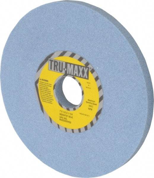 Tru-Maxx - 7" Diam x 1-1/4" Hole x 1/2" Thick, K Hardness, 60 Grit Surface Grinding Wheel - Ceramic, Type 1, Medium Grade, 3,600 Max RPM, Vitrified Bond, No Recess - Industrial Tool & Supply