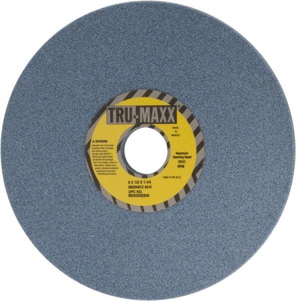 Tru-Maxx - 8" Diam x 1-1/4" Hole x 1/2" Thick, K Hardness, 46 Grit Surface Grinding Wheel - Ceramic, Type 1, Coarse Grade, 3,600 Max RPM, Vitrified Bond, No Recess - Industrial Tool & Supply