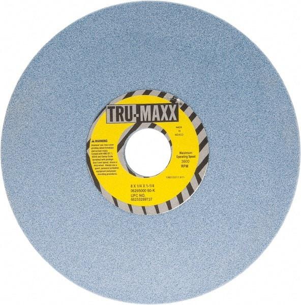 Tru-Maxx - 8" Diam x 1-1/4" Hole x 1/4" Thick, K Hardness, 60 Grit Surface Grinding Wheel - Ceramic, Type 1, Medium Grade, 3,600 Max RPM, Vitrified Bond, No Recess - Industrial Tool & Supply