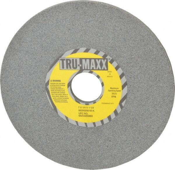 Tru-Maxx - 7" Diam x 1-1/4" Hole x 1/4" Thick, K Hardness, 60 Grit Surface Grinding Wheel - Aluminum Oxide, Type 1, Medium Grade, 3,600 Max RPM, Vitrified Bond, No Recess - Industrial Tool & Supply