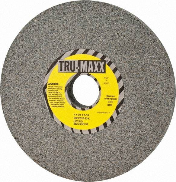 Tru-Maxx - 7" Diam x 1-1/4" Hole x 3/4" Thick, K Hardness, 60 Grit Surface Grinding Wheel - Aluminum Oxide, Type 1, Medium Grade, 3,600 Max RPM, Vitrified Bond, No Recess - Industrial Tool & Supply