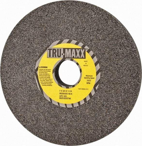 Tru-Maxx - 7" Diam x 1-1/4" Hole x 3/4" Thick, K Hardness, 46 Grit Surface Grinding Wheel - Aluminum Oxide, Type 1, Coarse Grade, 3,600 Max RPM, Vitrified Bond, No Recess - Industrial Tool & Supply