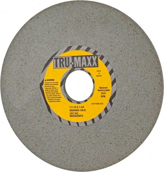 Tru-Maxx - 7" Diam x 1-1/4" Hole x 1/4" Thick, K Hardness, 100 Grit Surface Grinding Wheel - Aluminum Oxide, Type 1, Fine Grade, 3,600 Max RPM, Vitrified Bond, No Recess - Industrial Tool & Supply