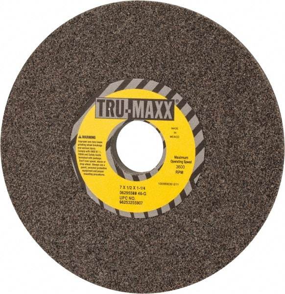 Tru-Maxx - 7" Diam x 1-1/4" Hole x 1/2" Thick, G Hardness, 46 Grit Surface Grinding Wheel - Aluminum Oxide, Type 1, Coarse Grade, 3,600 Max RPM, Vitrified Bond, No Recess - Industrial Tool & Supply