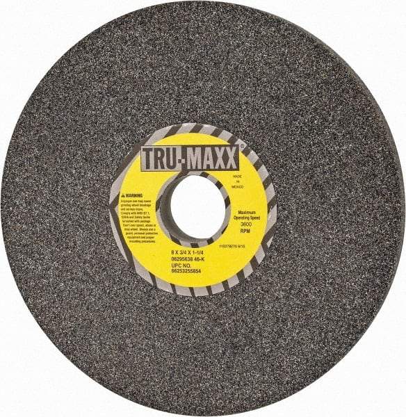 Tru-Maxx - 8" Diam x 1-1/4" Hole x 3/4" Thick, K Hardness, 46 Grit Surface Grinding Wheel - Aluminum Oxide, Type 1, Coarse Grade, 3,600 Max RPM, Vitrified Bond, No Recess - Industrial Tool & Supply