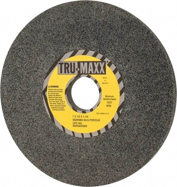 Tru-Maxx - 7" Diam x 1-1/4" Hole x 1/2" Thick, G Hardness, 60 Grit Surface Grinding Wheel - Aluminum Oxide, Type 1, Medium Grade, 3,600 Max RPM, Vitrified Bond, No Recess - Industrial Tool & Supply