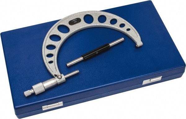 Value Collection - 5 to 6" Range, 0.0001" Graduation, Mechanical Outside Micrometer - Ratchet Stop Thimble, Accurate to 0.0001" - Industrial Tool & Supply