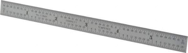 Starrett - 6" Long, 1/64, 1/32, 1/16, 1/8" Graduation, Flexible Steel Rule - 4R Graduation Style, 1/2" Wide, Silver, Satin Chrome Finish - Industrial Tool & Supply