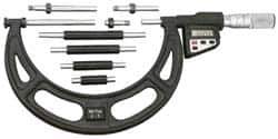 Starrett - 12 to 16" Range, 0.0001" Resolution, Standard Throat, Electronic Outside Micrometer - 0.0004" Accuracy, Friction Thimble, Micro Lapped Carbide Face, CR2450 Battery, Data Output, Includes 3V Battery - Industrial Tool & Supply