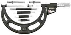 Starrett - 12 to 16" Range, 0.0001" Resolution, Standard Throat, Electronic Outside Micrometer - 0.0004" Accuracy, Friction Thimble, Micro Lapped Carbide Face, CR2450 Battery, Data Output, Includes 3V Battery - Industrial Tool & Supply