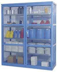 Denios - 2 Door, 8 Shelf, Blue Steel Caged Containment Shelving Safety Cabinet for Corrosive Chemicals - 87" High x 74" Wide x 28" Deep, Manual Closing Door - Industrial Tool & Supply