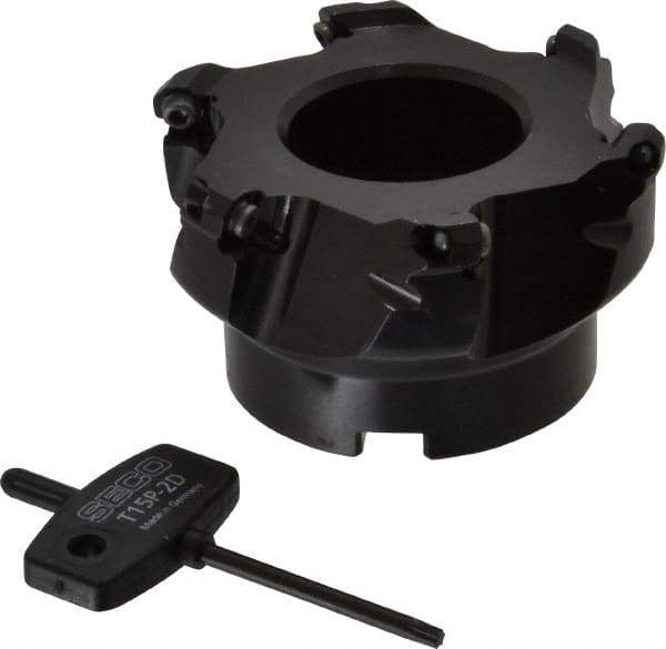 Seco - 3.15" Cut Diam, 1" Arbor Hole, 0.138" Max Depth of Cut, 43° Indexable Chamfer & Angle Face Mill - 6 Inserts, OF.. 05T305 Insert, Right Hand Cut, 6 Flutes, Series R220.43 - Industrial Tool & Supply