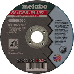 Metabo - 6" 60 Grit Aluminum Oxide Cutoff Wheel - 0.045" Thick, 7/8" Arbor, 10,185 Max RPM, Use with Angle Grinders - Industrial Tool & Supply