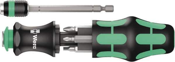 Wera - 8 Piece Bit Screwdriver - Phillips, Slotted, Square, with Storage - Industrial Tool & Supply