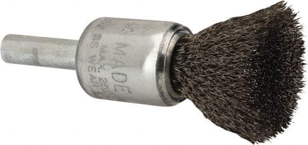 Anderson - 1/2" Brush Diam, Crimped, End Brush - 1/4" Diam Shank, 25,000 Max RPM - Industrial Tool & Supply