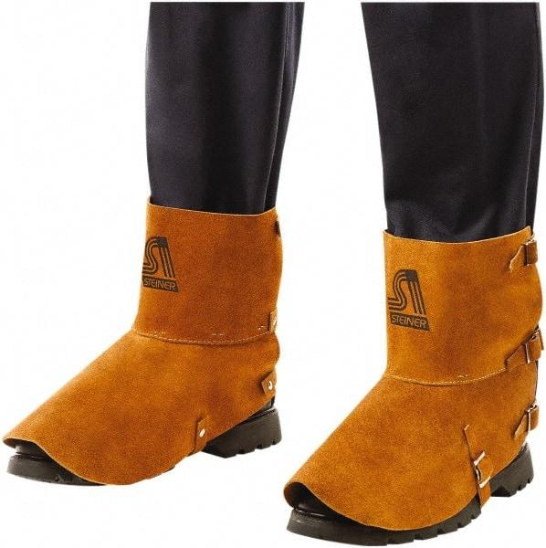 Steiner - Men's 7 General Purpose Spats - 5" High, Plain Toe, Leather Upper, Brown, Adjustable Leather Strap - Industrial Tool & Supply