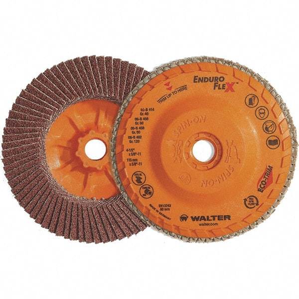 WALTER Surface Technologies - 60 Grit, 7" Disc Diam, 7/8" Center Hole, Zirconia Alumina Flap Disc - 8,600 Max RPM, Plastic Backing, Arbor Attaching System, Coated - Industrial Tool & Supply