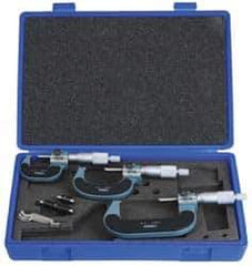 Fowler - 0 to 3" Range, 3 Piece Mechanical Outside Micrometer Set - 0.0001" Graduation, 0.00005 (0 to 1), 0.0001 (1 to 3)" Accuracy, Ratchet Stop Thimble, Carbide Tipped Face - Industrial Tool & Supply