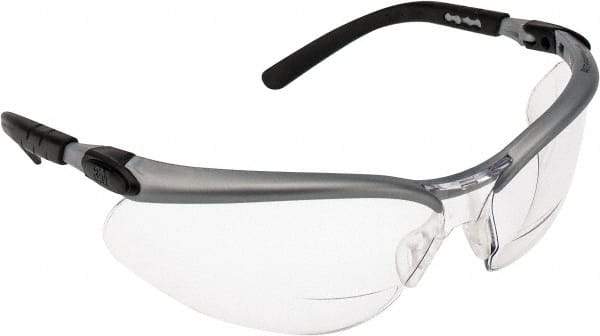 3M - +2, Clear Lenses, Scratch Resistant, Framed Magnifying Safety Glasses - UV Protection, Adjustable Temples, Silver/Black Plastic Frame, ANSI Z87.1-2010 - Industrial Tool & Supply