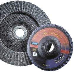 Norton - 60 Grit, 7" Disc Diam, 7/8" Center Hole, Type 29 Ceramic Flap Disc - 8,600 Max RPM, Fiberglass Backing, Arbor Attaching System, Coated - Industrial Tool & Supply