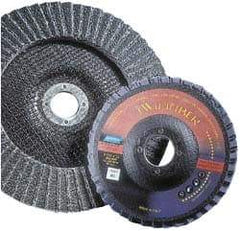 Norton - 60 Grit, 7" Disc Diam, 7/8" Center Hole, Type 29 Ceramic Flap Disc - 8,600 Max RPM, Fiberglass Backing, Arbor Attaching System, Coated - Industrial Tool & Supply