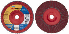 Norton - 60 Grit, 7" Disc Diam, 7/8" Center Hole, Type 27 Ceramic Flap Disc - 8,600 Max RPM, Plastic Backing, Arbor Attaching System, Coated - Industrial Tool & Supply