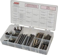 Made in USA - 300 Piece, 1/16 to 3/8" Pin Diam, Spring Pin Assortment - Steel - Industrial Tool & Supply