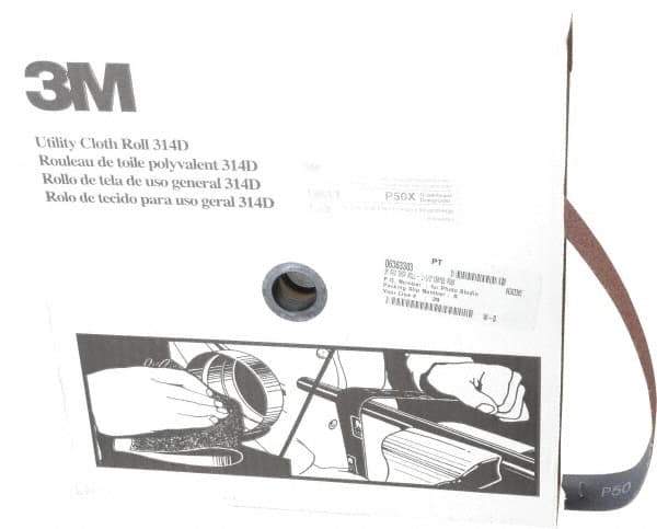 3M - 1-1/2" x 50 Yd 50 Grit Aluminum Oxide Cloth Roll - Coarse Grade, X Weighted Backing - Industrial Tool & Supply