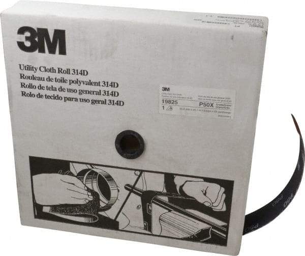 3M - 2" x 50 Yd 50 Grit Aluminum Oxide Cloth Roll - Coarse Grade, X Weighted Backing - Industrial Tool & Supply