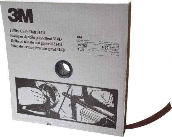 3M - 1" x 50 Yd 80 Grit Aluminum Oxide Cloth Roll - Medium Grade, J Weighted Backing - Industrial Tool & Supply