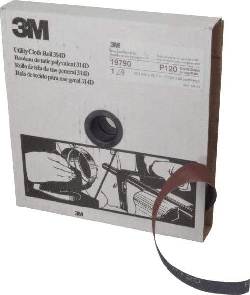 3M - 1" x 50 Yd 120 Grit Aluminum Oxide Cloth Roll - Fine Grade, J Weighted Backing - Industrial Tool & Supply