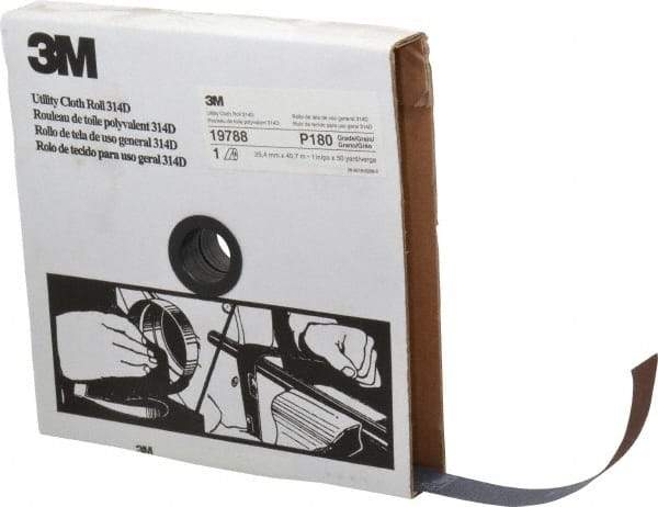 3M - 1" x 50 Yd 180 Grit Aluminum Oxide Cloth Roll - Very Fine Grade, J Weighted Backing - Industrial Tool & Supply