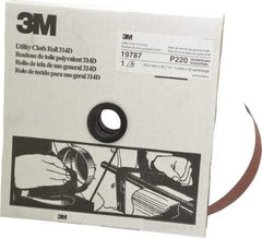 3M - 1" x 50 Yd 220 Grit Aluminum Oxide Cloth Roll - Very Fine Grade, J Weighted Backing - Industrial Tool & Supply