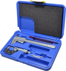 Value Collection - 3 Piece, Machinist Caliper and Micrometer Tool Kit - 0 to 1 Inch Micrometer, 0.0001 Inch Graduation - Industrial Tool & Supply