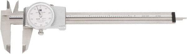 TESA Brown & Sharpe - 0" to 6" Range, 0.001" Graduation, 0.1" per Revolution, Dial Caliper - White Face, 1.5" Jaw Length - Industrial Tool & Supply