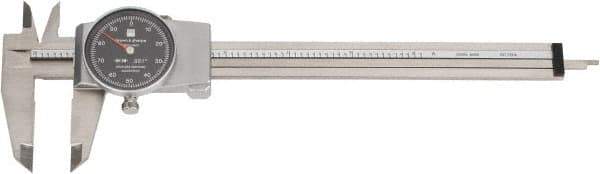 TESA Brown & Sharpe - 0" to 6" Range, 0.001" Graduation, 0.1" per Revolution, Dial Caliper - Black Face, 1.5" Jaw Length - Industrial Tool & Supply
