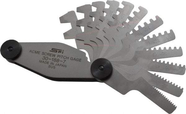 SPI - 12 Leaf, 2 to 20mm Pitch Range, Stainless Steel Screw Pitch Gage - 30° Thread Angle - Industrial Tool & Supply